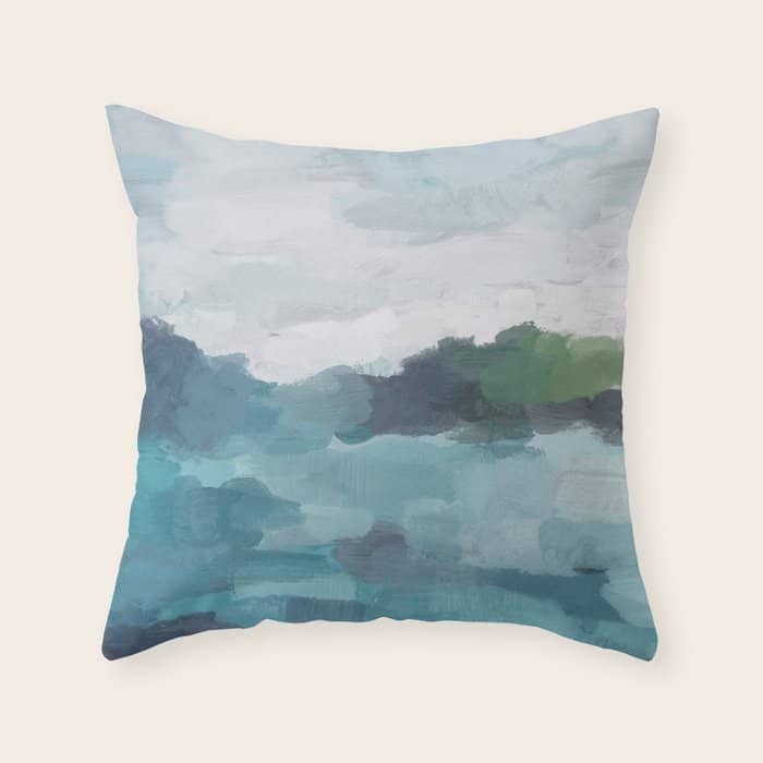 Island In The Distance I - Aqua Blue Green Abstract Art Painting Throw Pillow