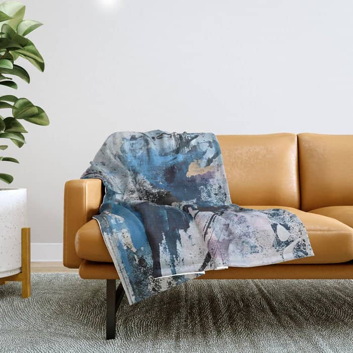 Breathe: Colorful Abstract In Black, Blue, Purple, Gold And White Throw Blanket