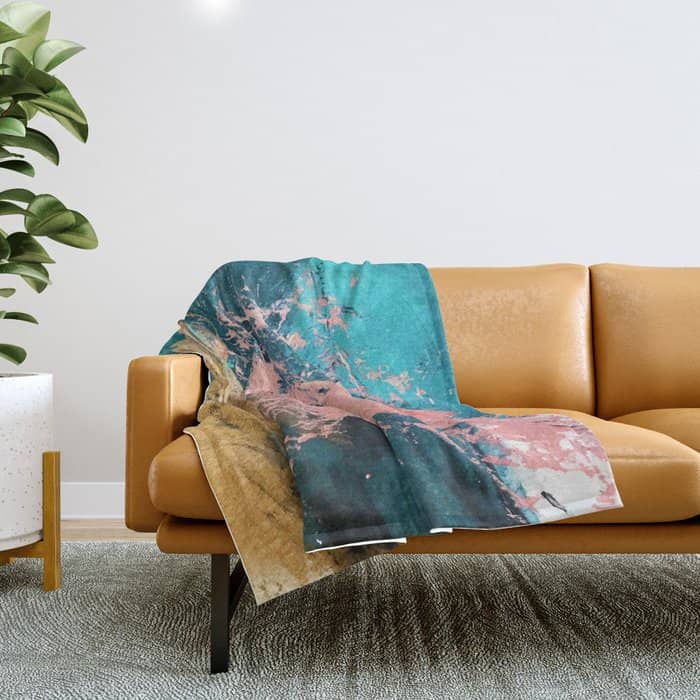 Coral Reef [1]: Colorful Abstract In Blue, Teal, Gold, And Pink Throw Blanket