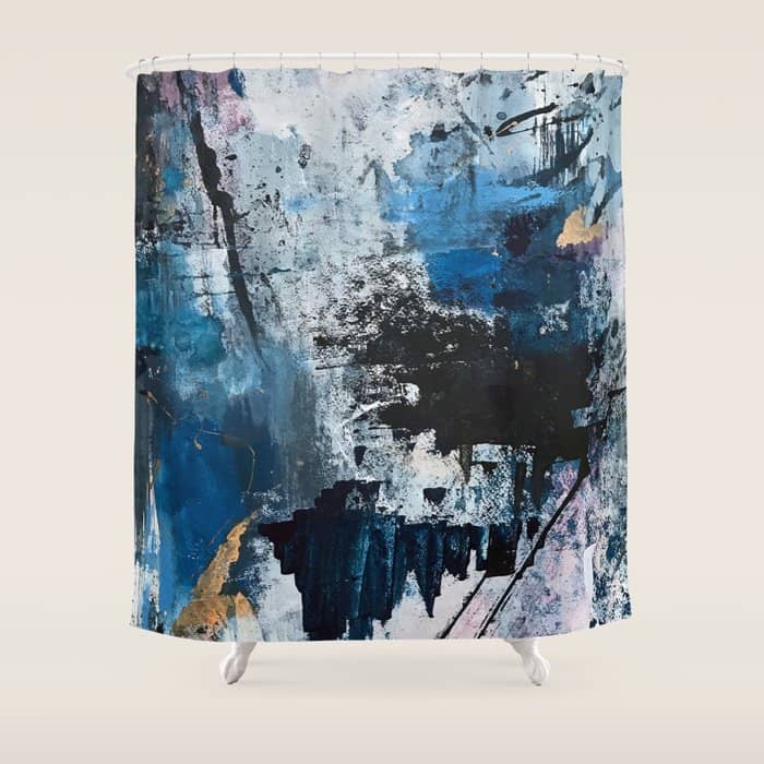 Breathe: Colorful Abstract In Black, Blue, Purple, Gold And White Shower Curtain