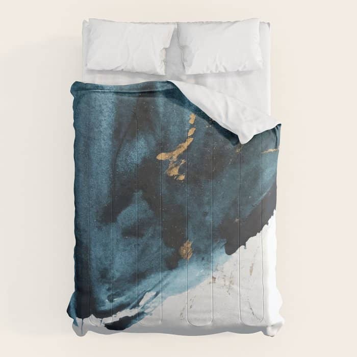 A Minimal Sapphire And Gold Abstract Piece In Blue White And Gold By Alyssa Hamilton Art  Comforter