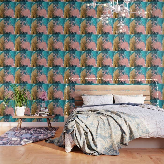 Coral Reef [1]: Colorful Abstract In Blue, Teal, Gold, And Pink Wallpaper