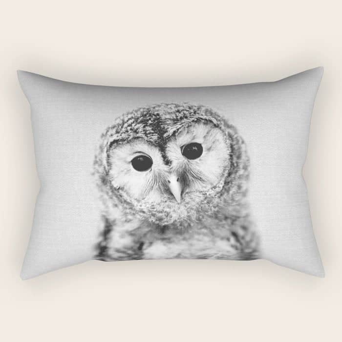 Baby Owl - Black & White Rectangular Pillow