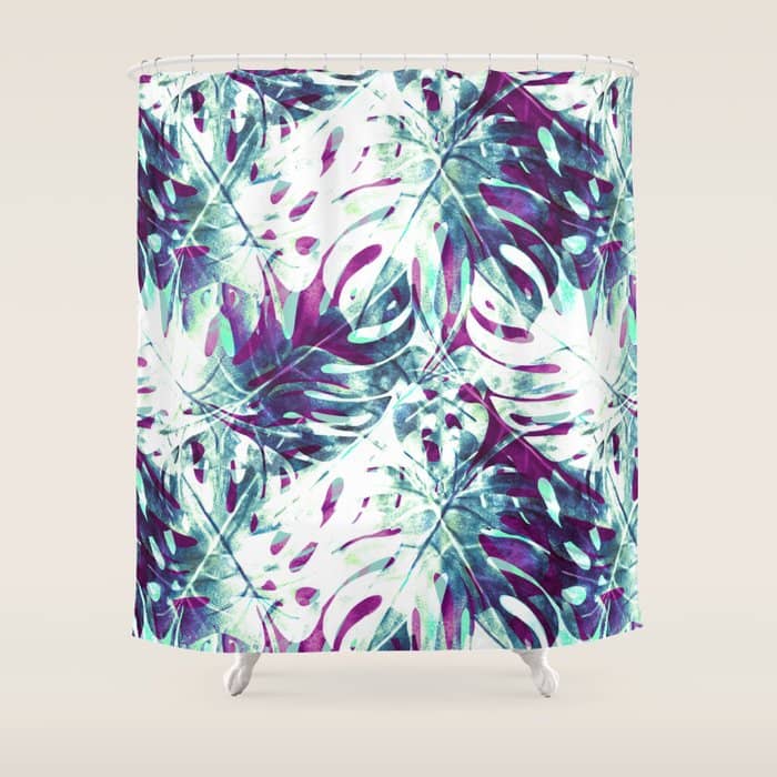 Abstract Leaf Monstera Violet Shower Curtain
