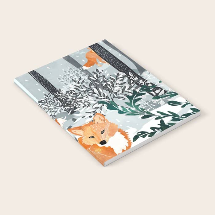 Fox Snow Walk, Animals Wildlife Winter, New Years Christmas Forest Wildlife Painting Notebook