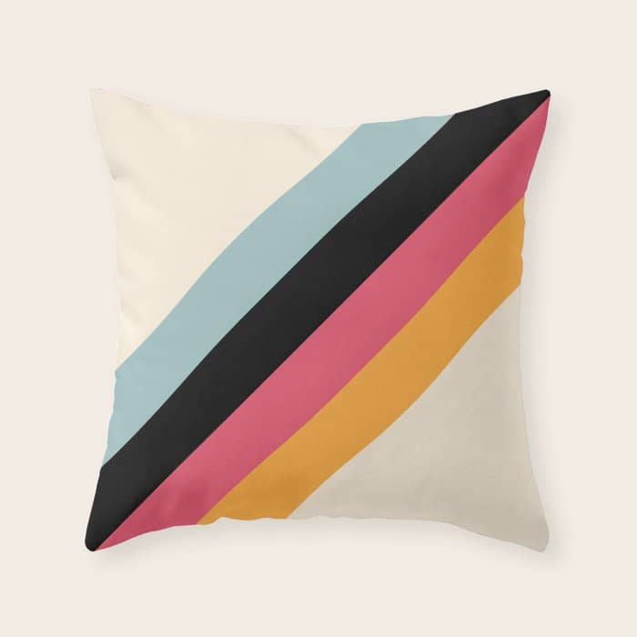 Hariasa - Classic Colorful Abstract Minimal Retro 70s Style Stripes Design Throw Pillow