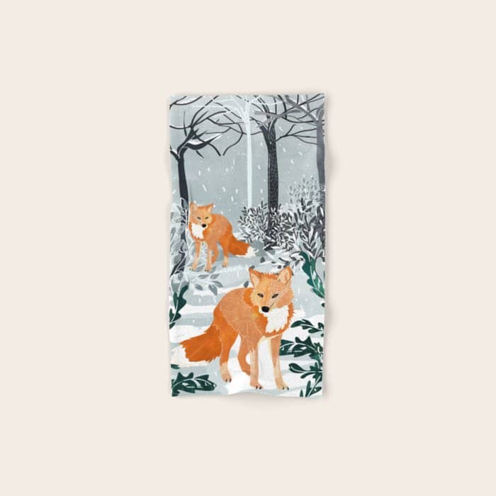 Fox Snow Walk, Animals Wildlife Winter, New Years Christmas Forest Wildlife Painting Bath Towel