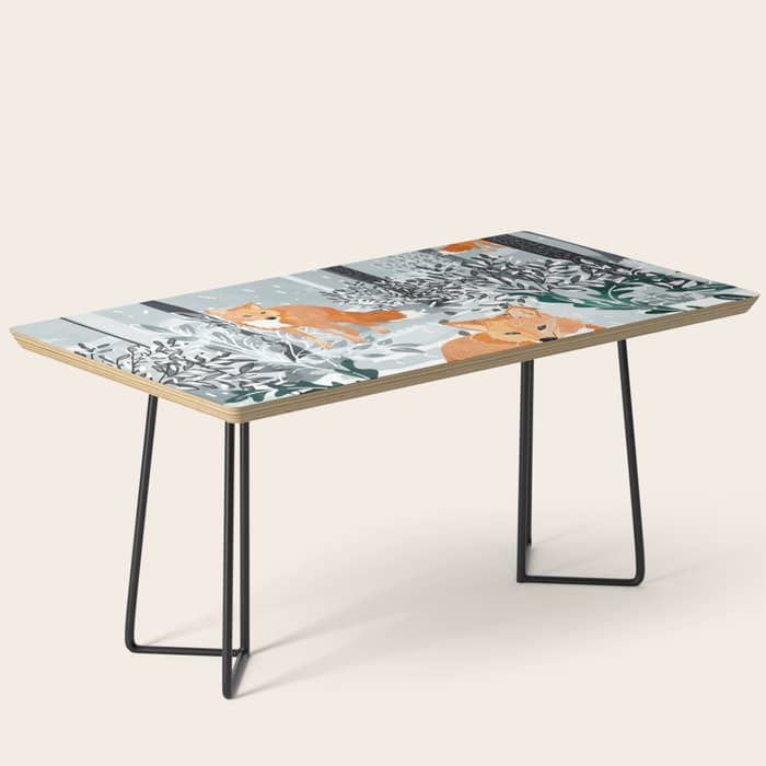 Fox Snow Walk, Animals Wildlife Winter, New Years Christmas Forest Wildlife Painting Coffee Table