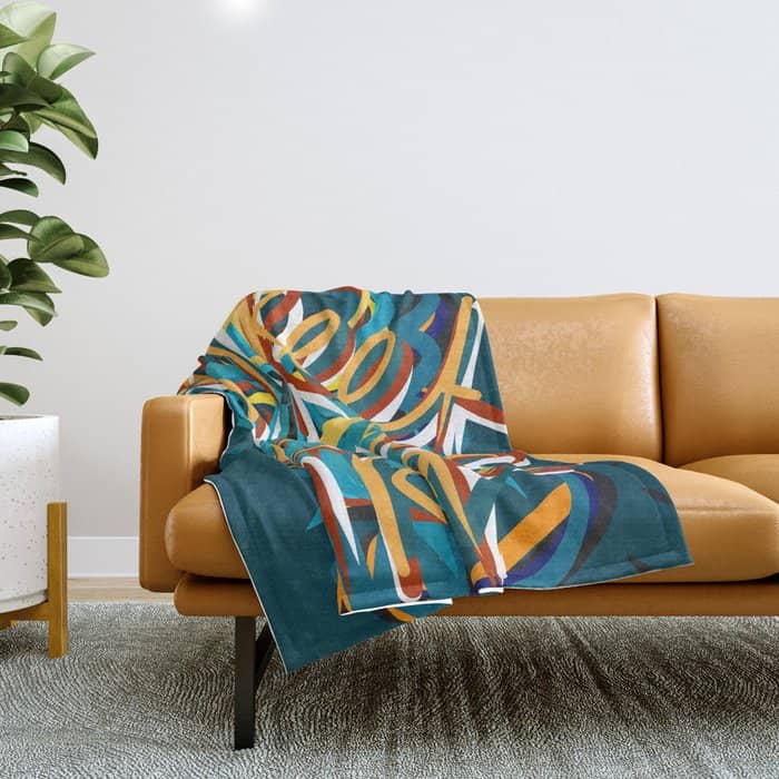 Street Loves Art Graffiti Urban Art Writing Blue And Yellow Throw Blanket