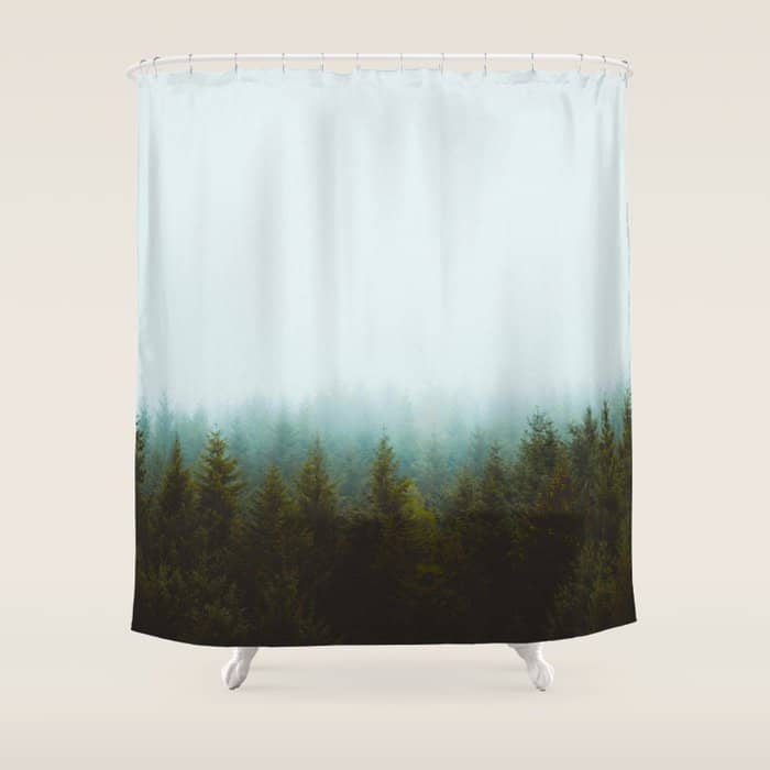 Landscape Pine Forest Green Evergreen Trees Minimalist Simple Landscape Shower Curtain