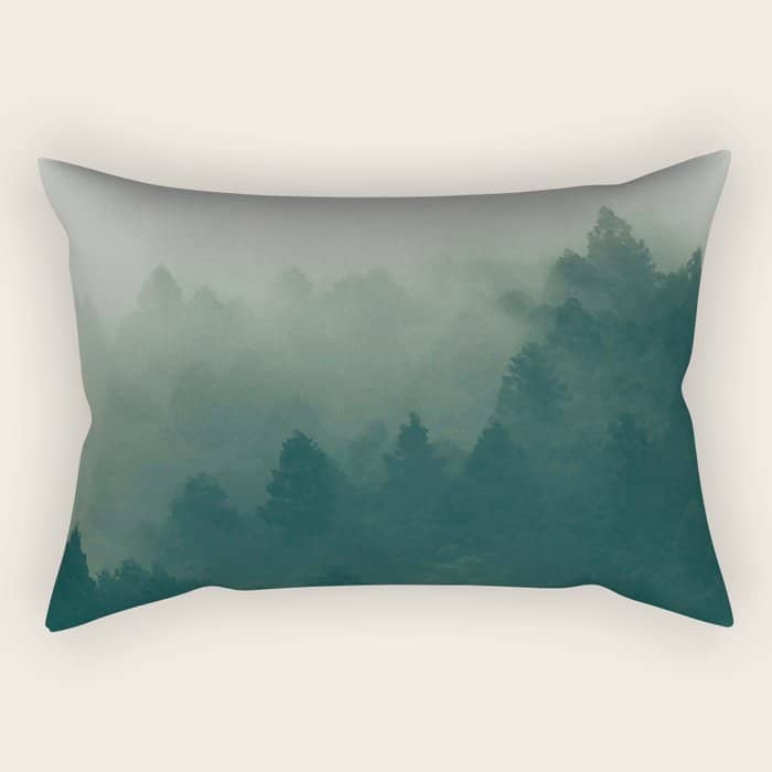 Green Pine Trees Misty Foggy Forest Green Ombre Gradient Minimalist Landscape Rectangular Pillow