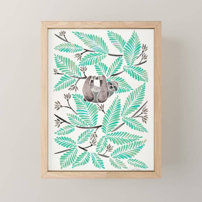 Happy Sloth - Tropical Mint Rainforest Mini Art Print