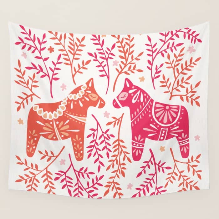 Swedish Dala Horses - Melon Palette Wall Tapestry