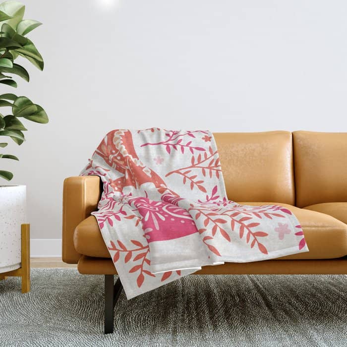 Swedish Dala Horses - Melon Palette Throw Blanket