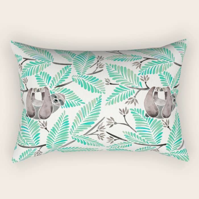 Happy Sloth - Tropical Mint Rainforest Rectangular Pillow