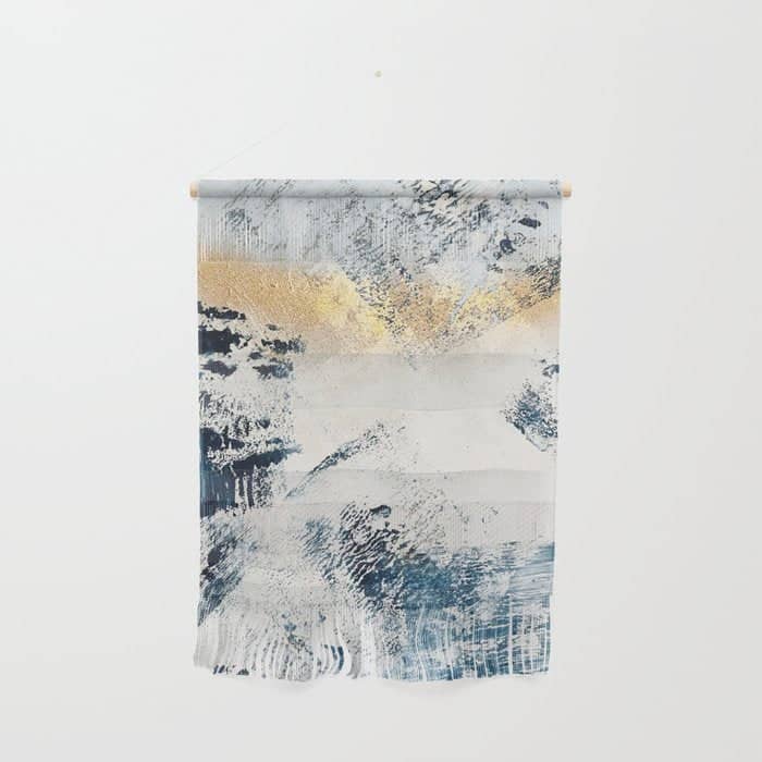 Sunset [1]: A Bright, Colorful Abstract Piece In Blue, Gold, And White By Alyssa Hamilton Art Wall Hanging