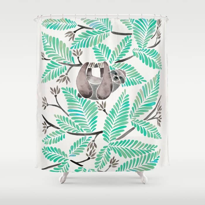 Happy Sloth - Tropical Mint Rainforest Shower Curtain
