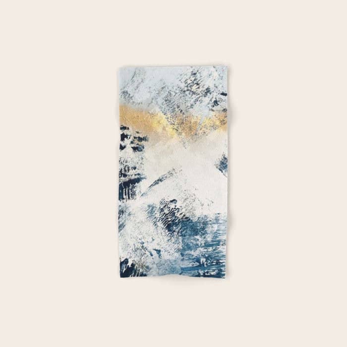 Sunset [1]: A Bright, Colorful Abstract Piece In Blue, Gold, And White By Alyssa Hamilton Art Bath Towel