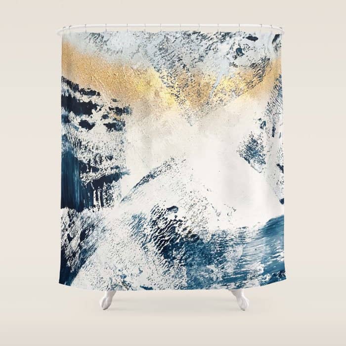 Sunset [1]: A Bright, Colorful Abstract Piece In Blue, Gold, And White By Alyssa Hamilton Art Shower Curtain