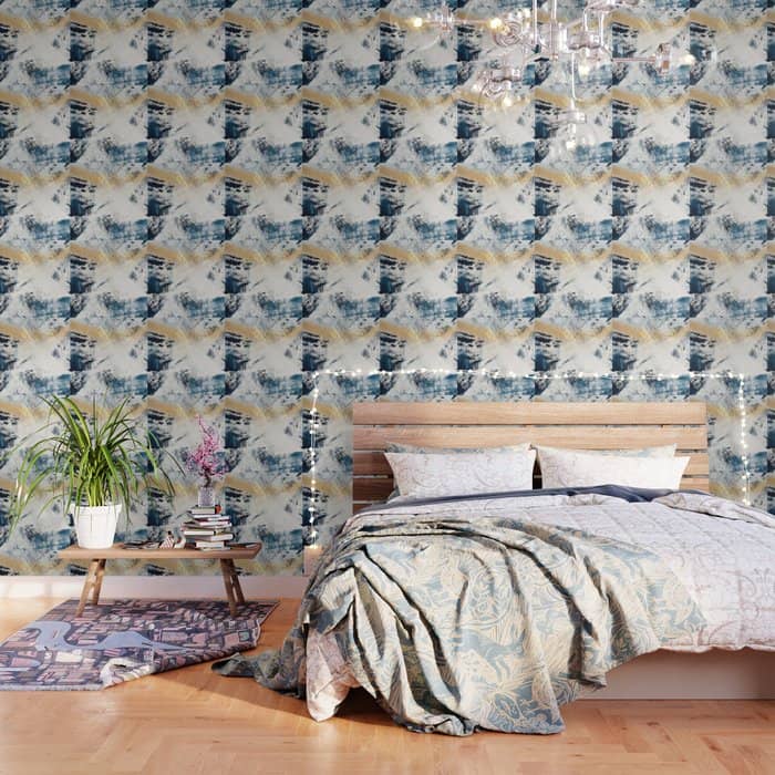 Sunset [1]: A Bright, Colorful Abstract Piece In Blue, Gold, And White By Alyssa Hamilton Art Wallpaper