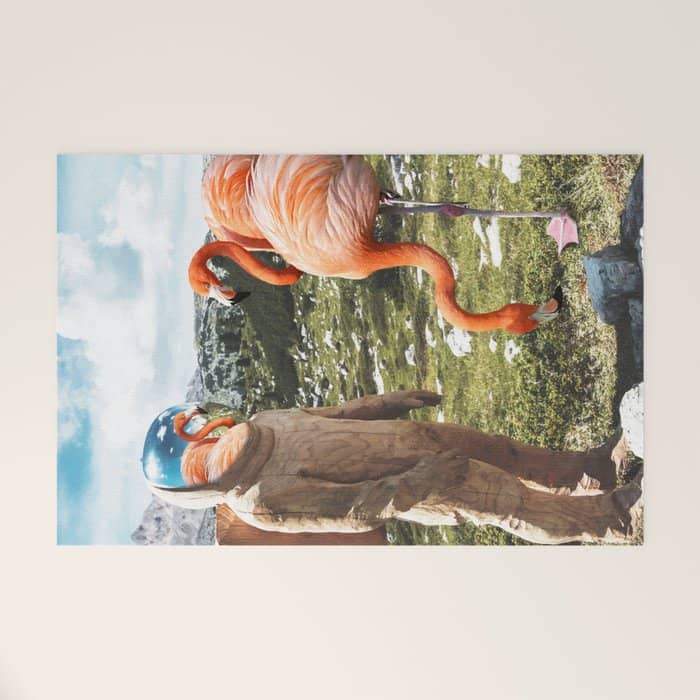 Alternate Reality, Surrealism Digital Photography, Space Flamingo Astronaut Collage Welcome Mat