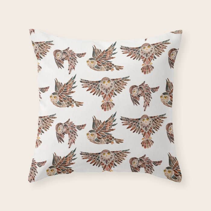 Owls In Flight - Brown Palette Throw Pillow