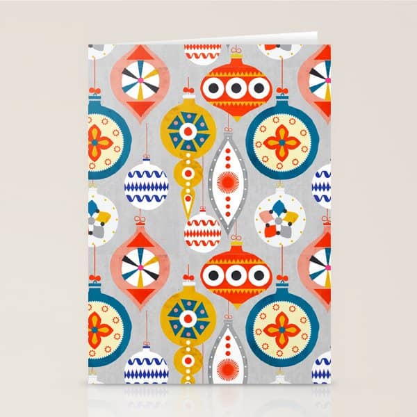 Christmas Retro Baubles No3 Stationery Card