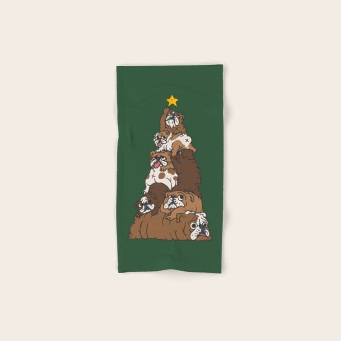 Christmas Tree English Bulldog Bath Towel