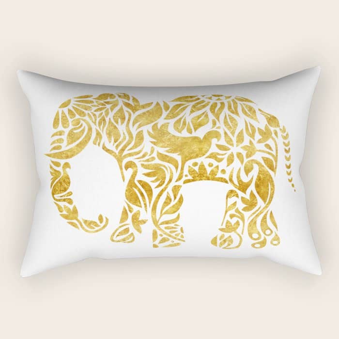 Floral Elephant In Gold Rectangular Pillow