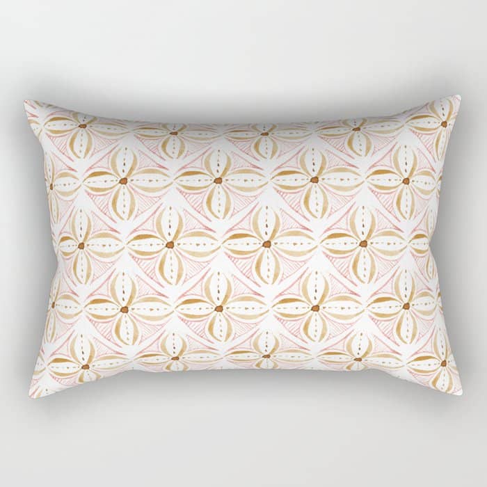Rose Gold Watercolor Tile Rectangular Pillow