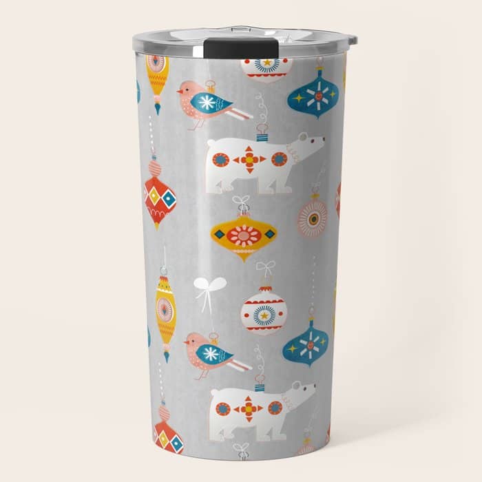 Christmas Vintage Decorations With Bear And Bird Travel Mug