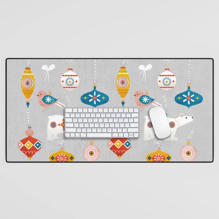 Christmas Vintage Decorations With Bear And Bird Desk Mat