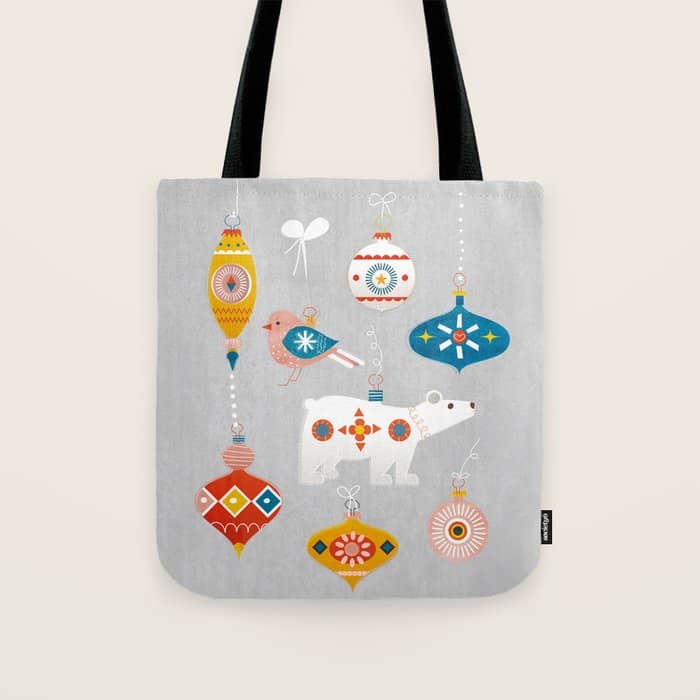 Christmas Vintage Decorations With Bear And Bird Tote Bag