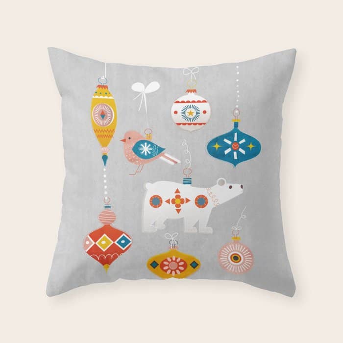 Christmas Vintage Decorations With Bear And Bird Throw Pillow