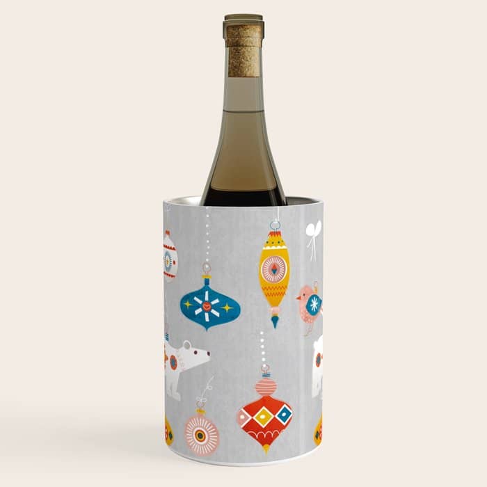 Christmas Vintage Decorations With Bear And Bird Wine Chiller