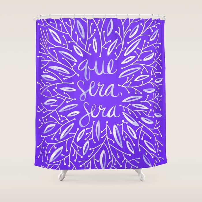 Whatever Will Be Will Be - Illustrated - White Ink On Lavender Shower Curtain