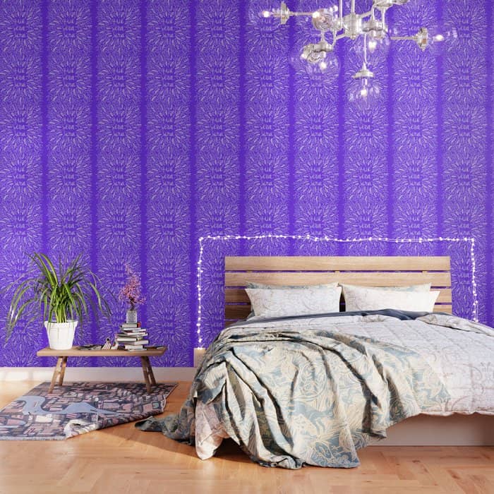Whatever Will Be Will Be - Illustrated - White Ink On Lavender Wallpaper