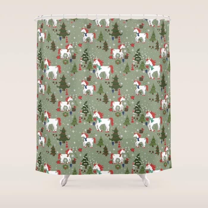 Christmas Winter Unicorn Pattern Shower Curtain