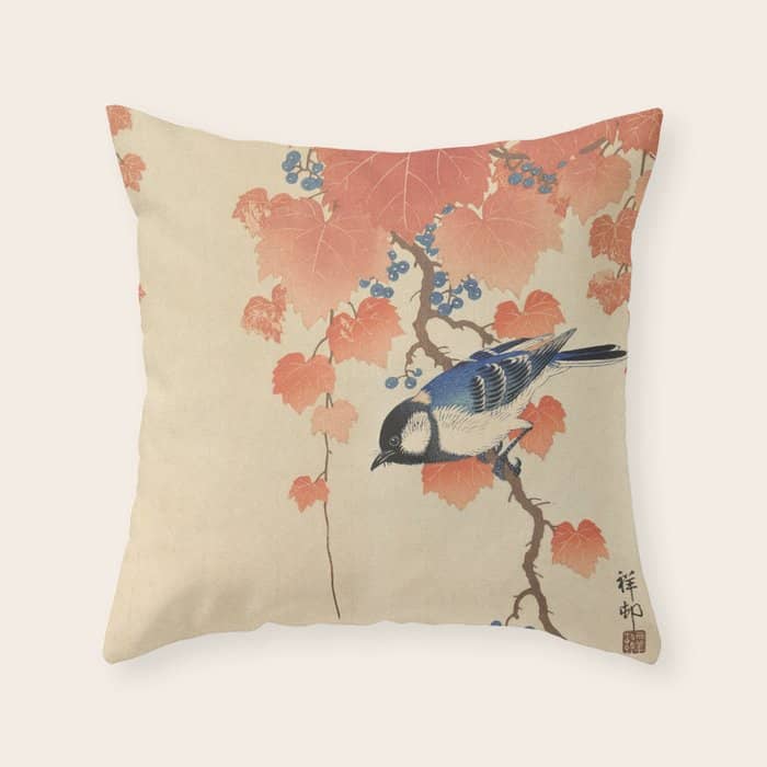 Ohara Koson - Japanese Bird Blockprint Throw Pillow