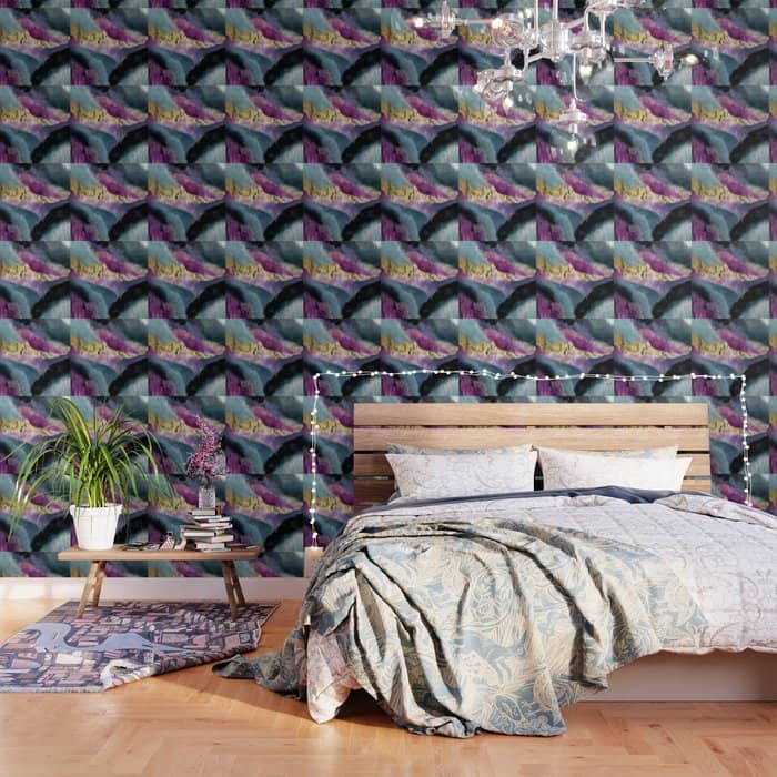 Gemini: A Vibrant, Colorful Abstract Piece In Gold, Purple, Blue, Black, And White Wallpaper