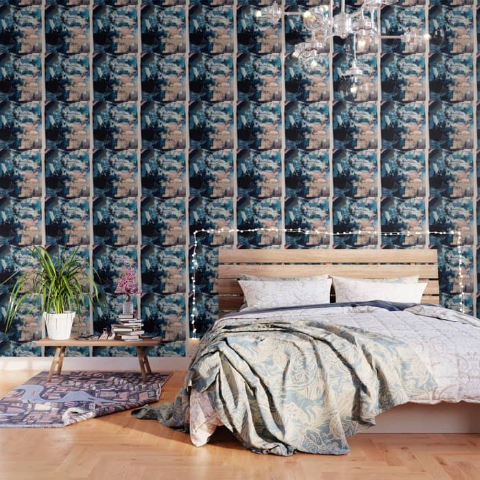 Sweetly: A Bohemian, Abstract Work On Paper In Blue, Pink, White, And Gold Wallpaper