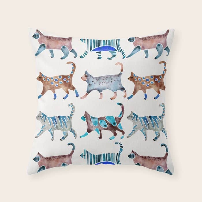 Cat Collection - Blue & Brown Palette Throw Pillow