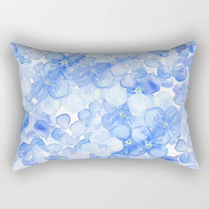 Elegant Purple Blue Hand Painted Watercolor Hortensia Floral Rectangular Pillow