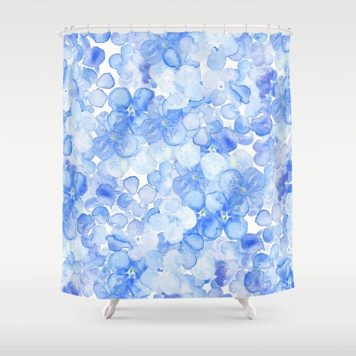 Elegant Purple Blue Hand Painted Watercolor Hortensia Floral Shower Curtain