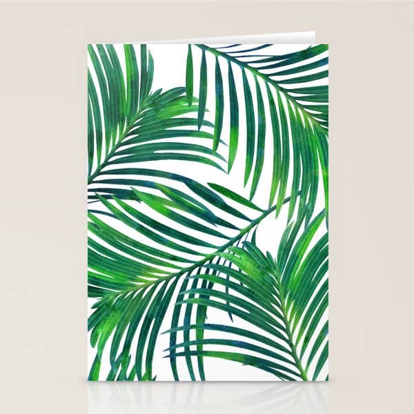 Palm Paradise, Tropical Leaves, Beachy Watercolor Painting, Minimal Nature Botanical Illustration Stationery Card