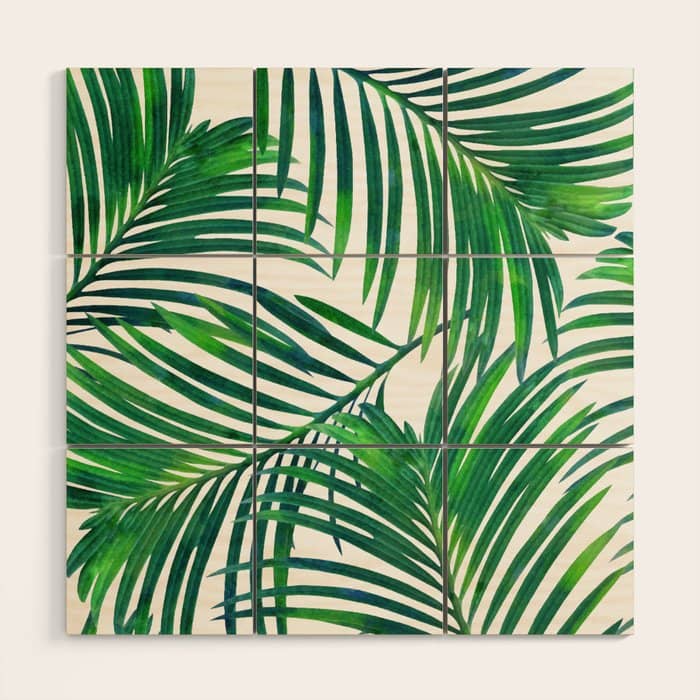 Palm Paradise, Tropical Leaves, Beachy Watercolor Painting, Minimal Nature Botanical Illustration Wood Wall Art