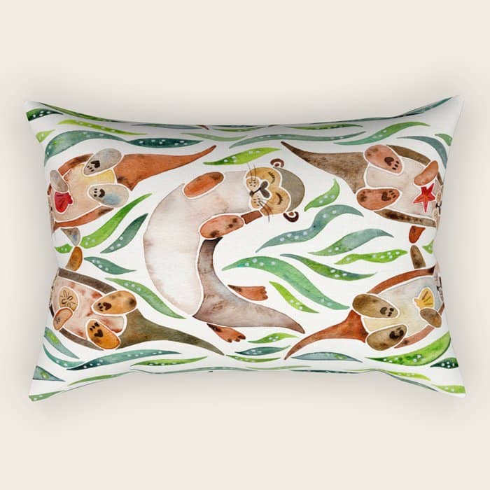 Five Otters - Green Seaweed Rectangular Pillow