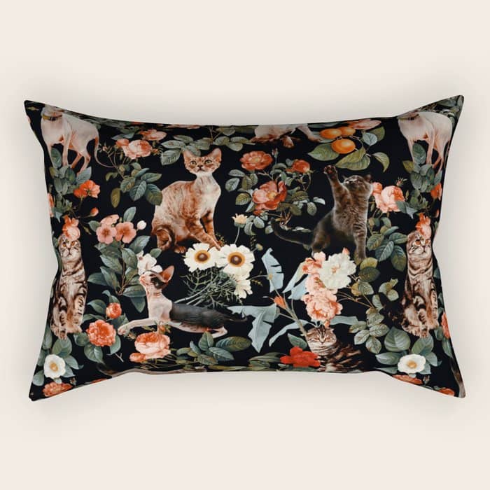Cat And Floral Pattern Ii Rectangular Pillow