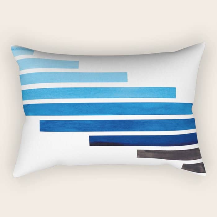 Prussian Blue Midcentury Modern Minimalist Staggered Stripes Rectangle Geometric Aztec Pattern Water Rectangular Pillow
