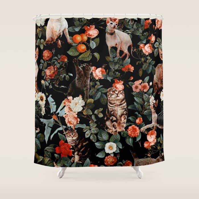 Cat And Floral Pattern Ii Shower Curtain